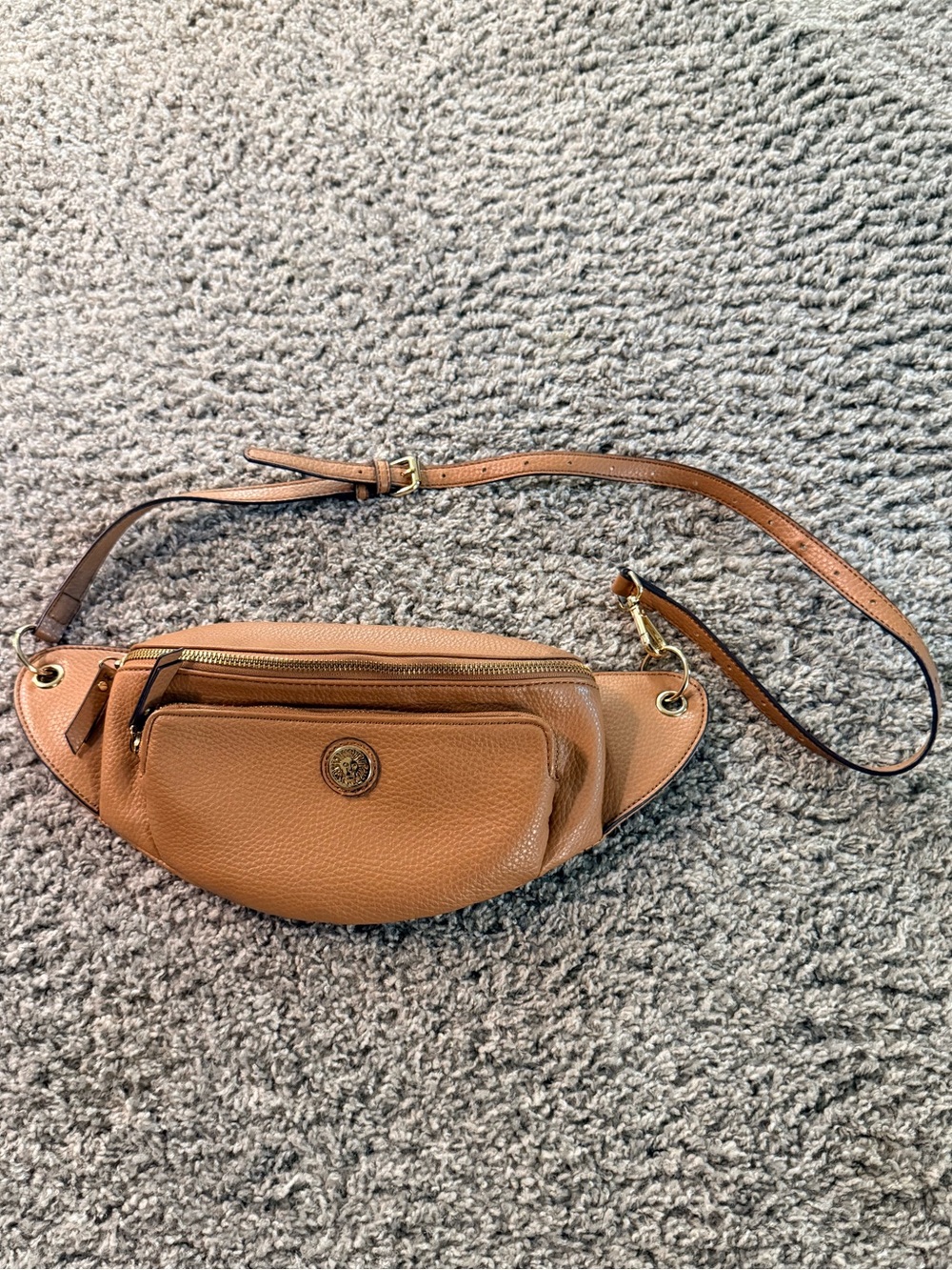 Anne Klein Brown Waist Pack Belt Bag, Zip Closure, 3 Pockets, Adjustable Strap
